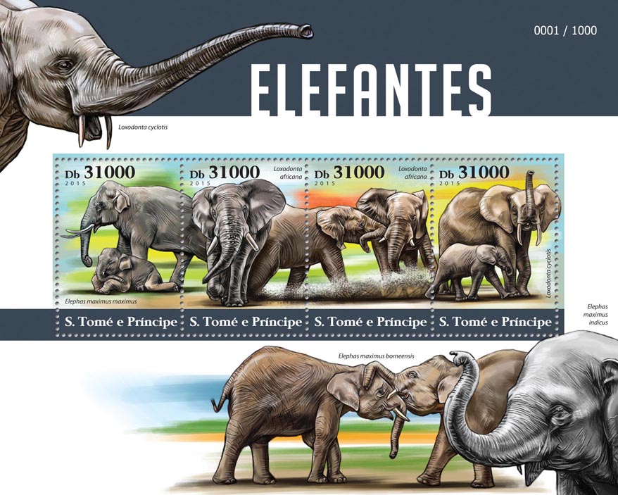 Elephants - Issue of Sao Tome and Principe postage stamps