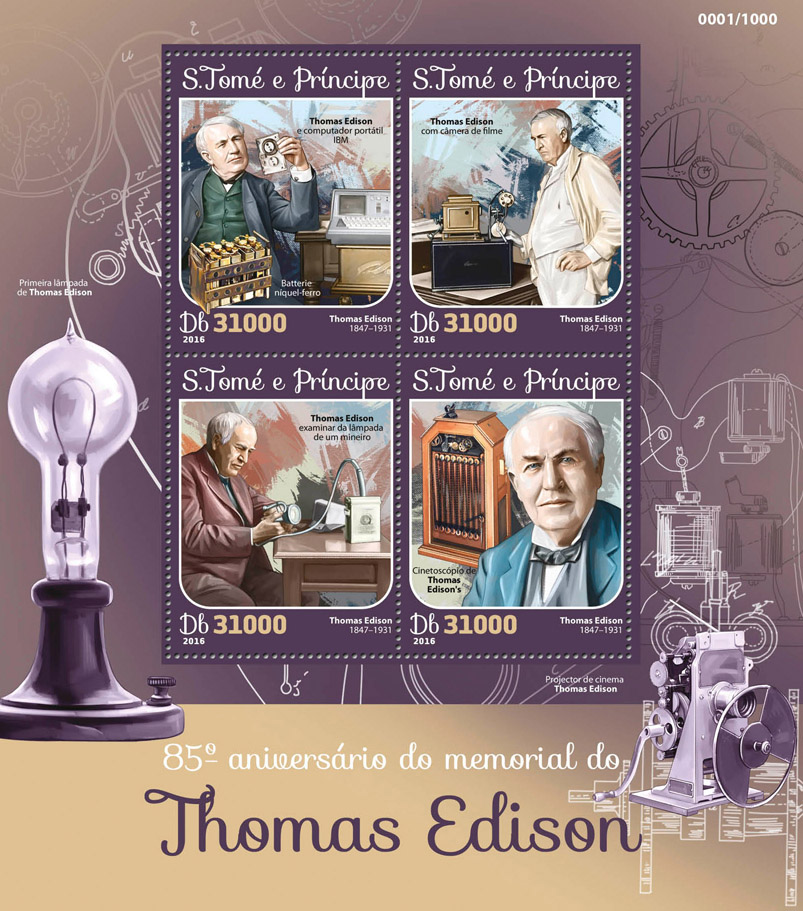 Tom Edison - Issue of Sao Tome and Principe postage stamps