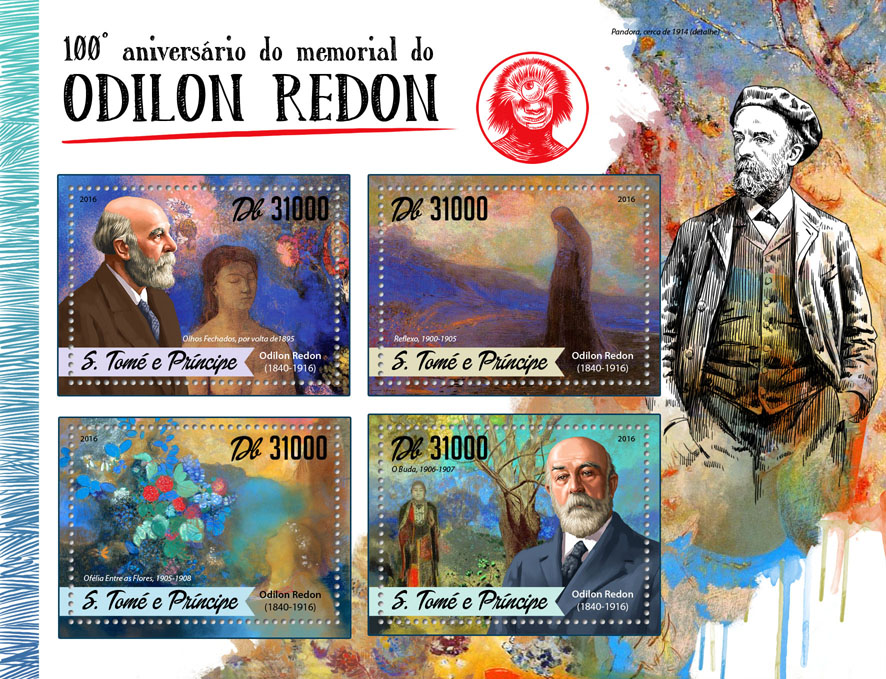 Odilon Redon - Issue of Sao Tome and Principe postage stamps