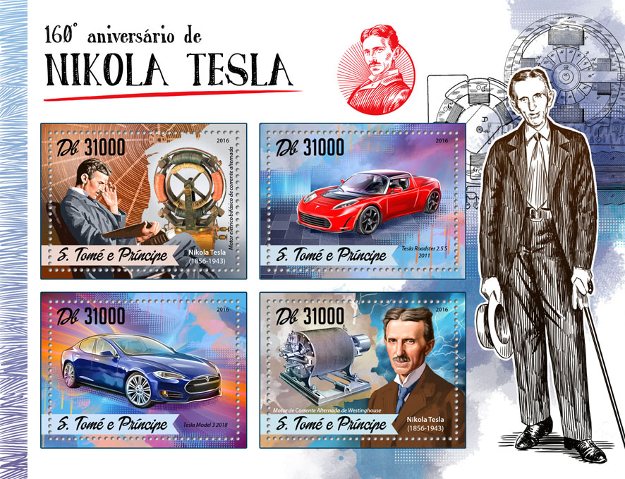 Nikola Tesla - Issue of Sao Tome and Principe postage stamps
