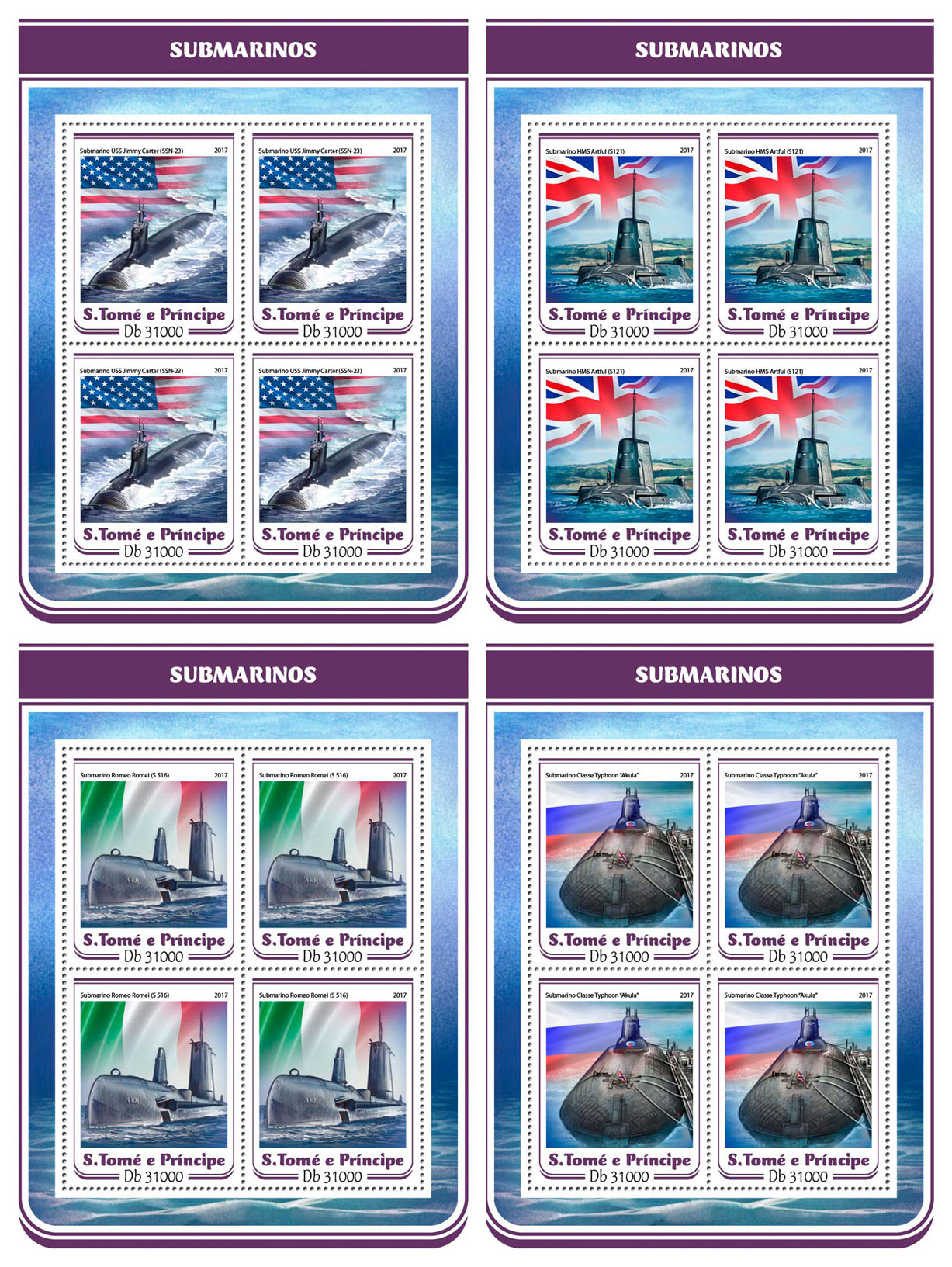 Submarines - Issue of Sao Tome and Principe postage stamps