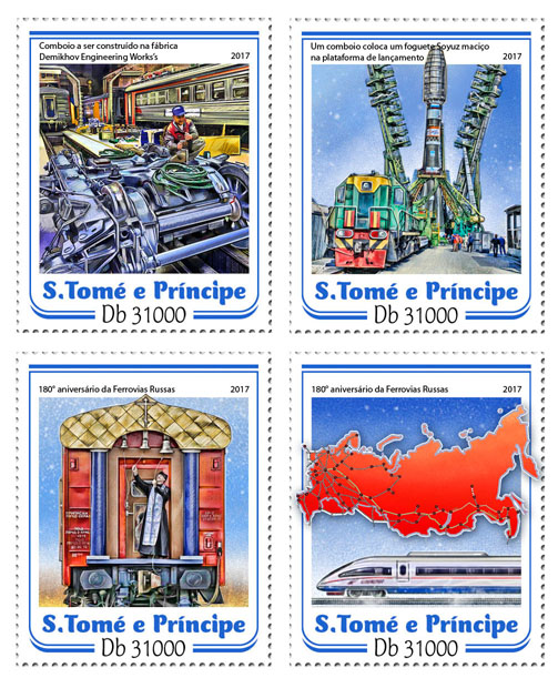 First Russian Railway - Issue of Sao Tome and Principe postage stamps