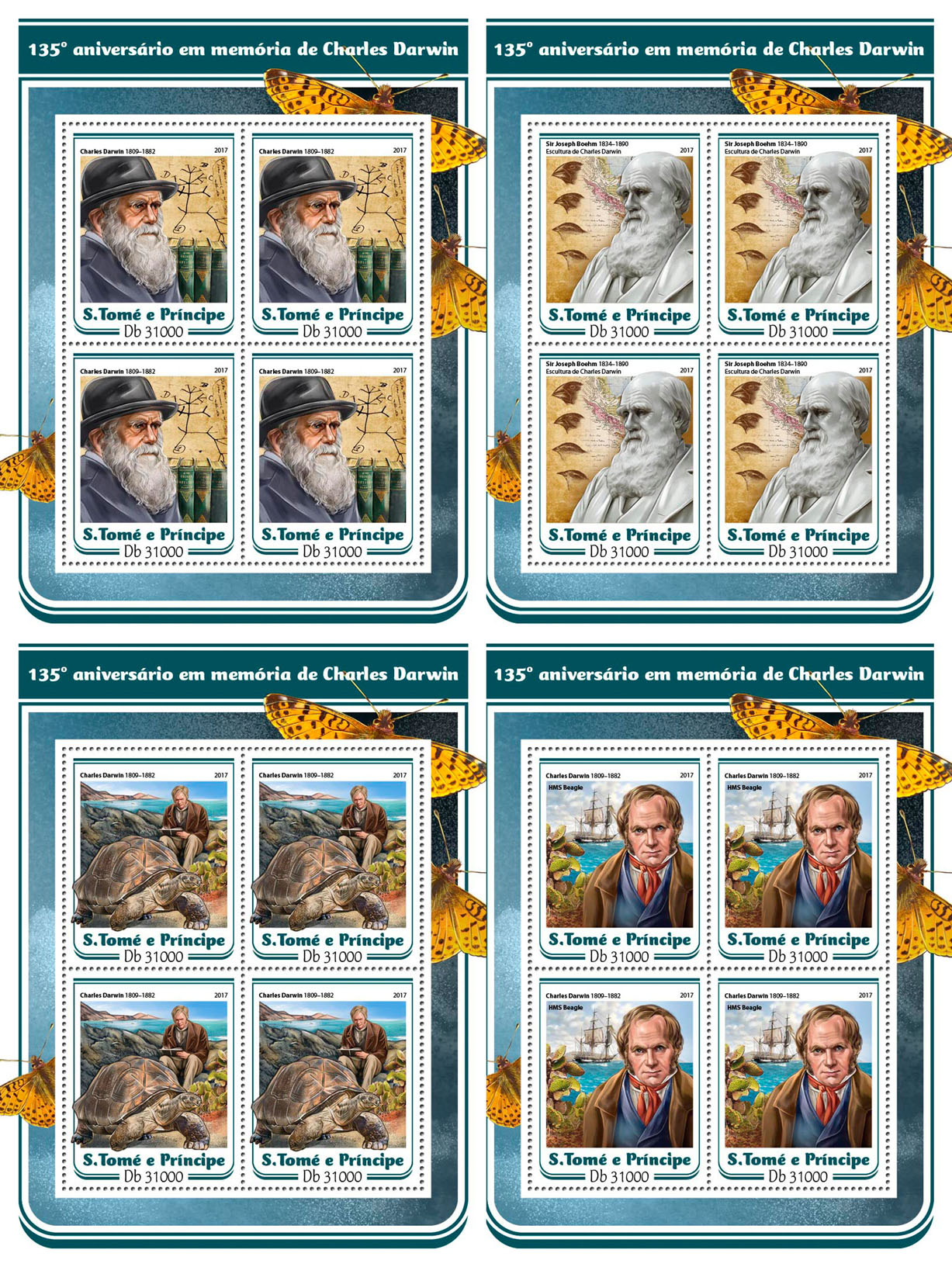Charles Darwin - Issue of Sao Tome and Principe postage stamps