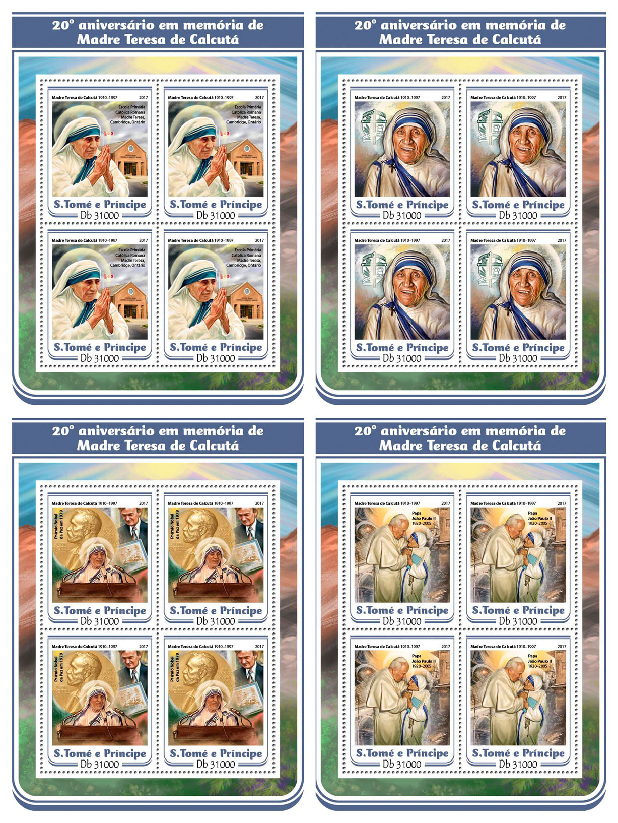 Mother Teresa - Issue of Sao Tome and Principe postage stamps