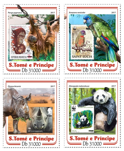 Stamp on stamp - Issue of Sao Tome and Principe postage stamps