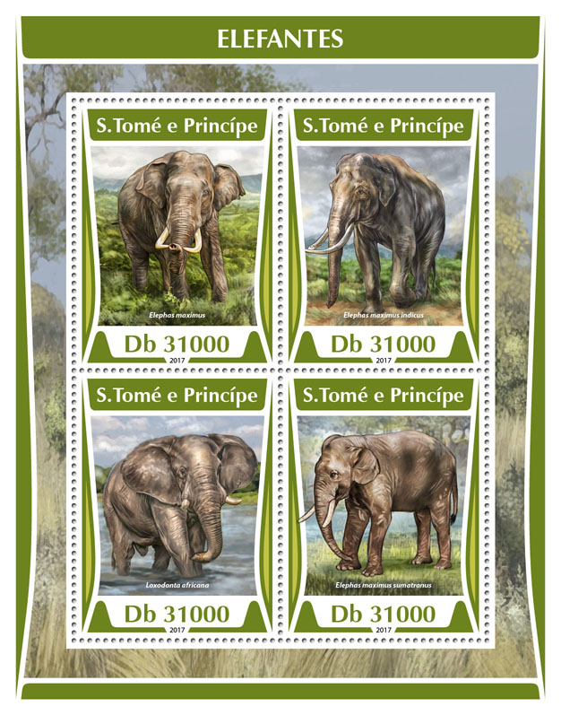 Elephants - Issue of Sao Tome and Principe postage stamps