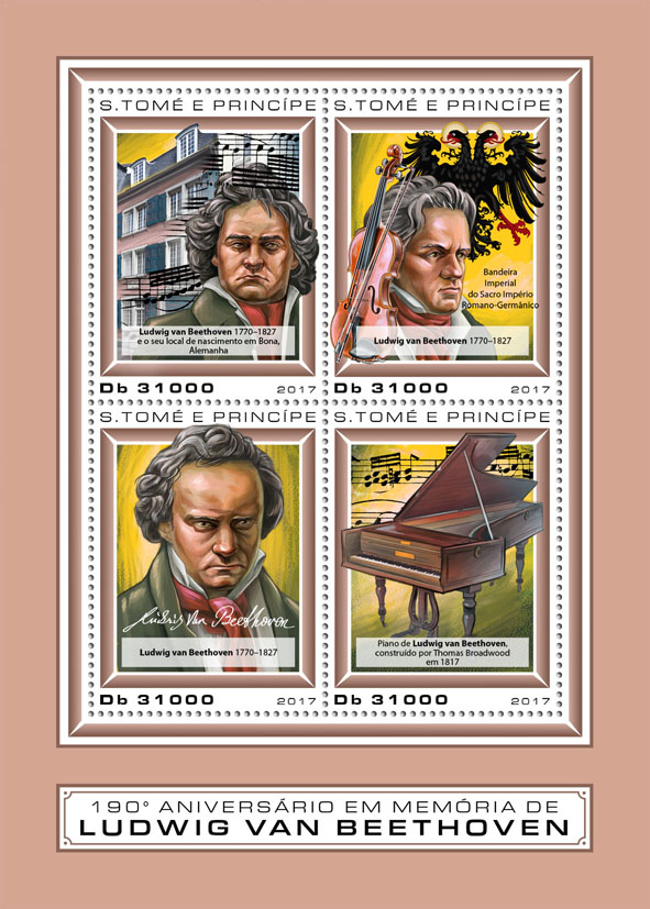 Ludwig van Beethoven - Issue of Sao Tome and Principe postage stamps