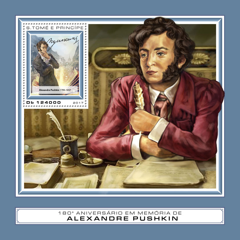 Alexander Pushkin - Issue of Sao Tome and Principe postage stamps