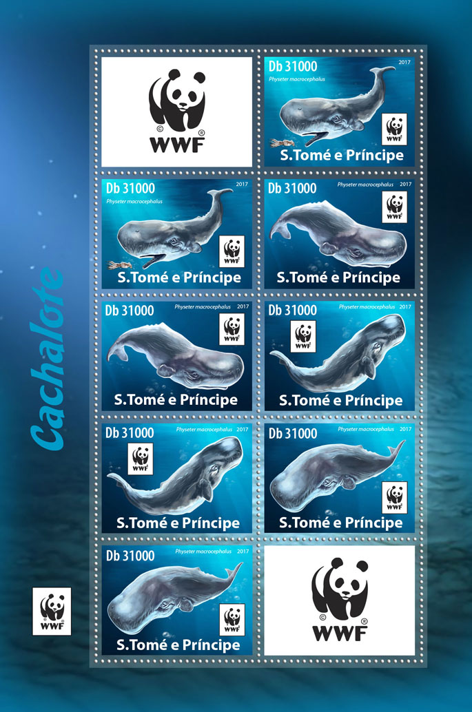 WWF – Sperm whale (2 sets) - Issue of Sao Tome and Principe postage stamps