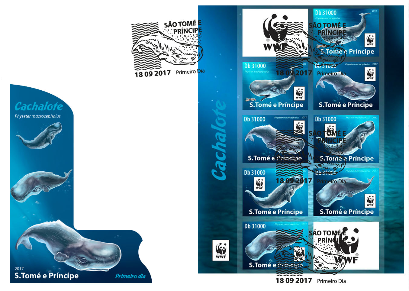 WWF – Sperm whale (FDC imperf.) - Issue of Sao Tome and Principe postage stamps