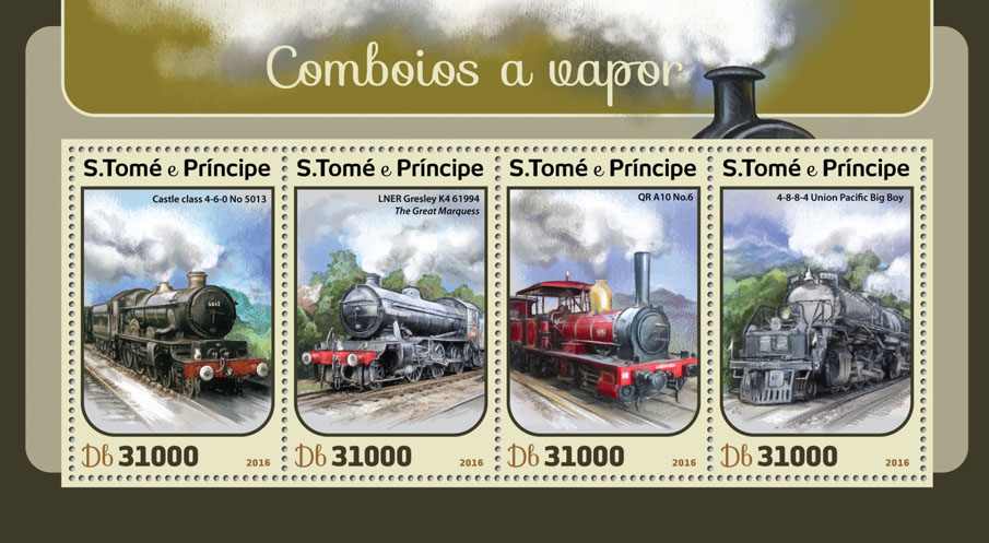 Steam trains - Issue of Sao Tome and Principe postage stamps