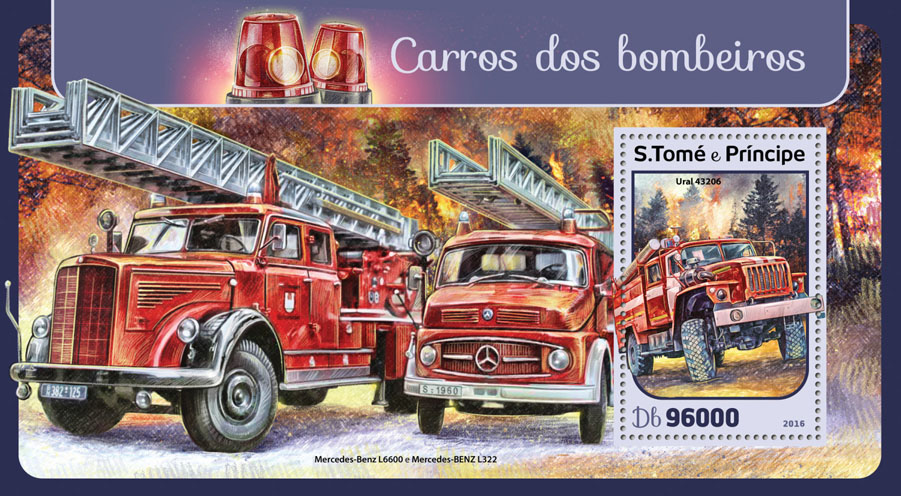 Fire trucks - Issue of Sao Tome and Principe postage stamps