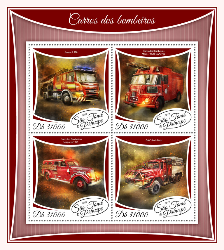 Fire engines - Issue of Sao Tome and Principe postage stamps