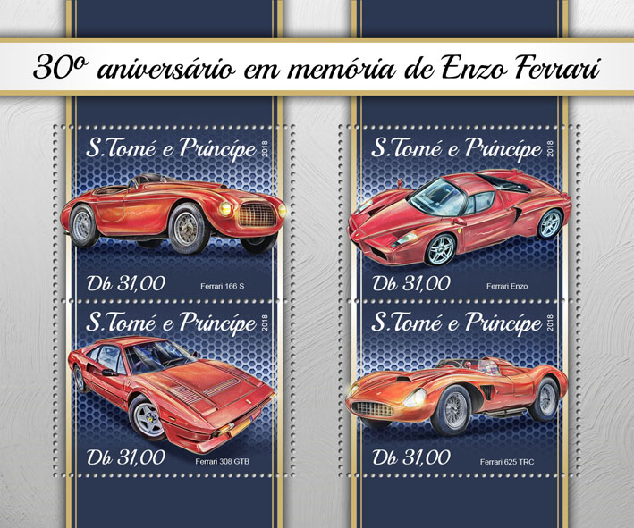 Enzo Ferrari - Issue of Sao Tome and Principe postage stamps