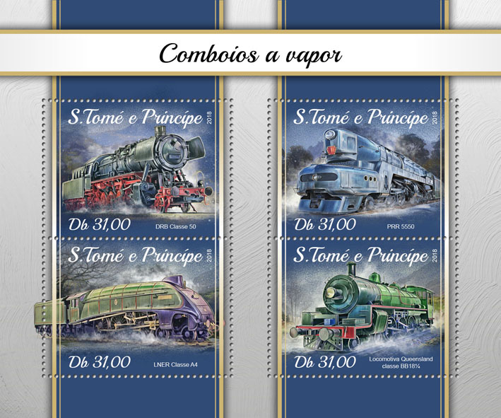 Steam trains - Issue of Sao Tome and Principe postage stamps