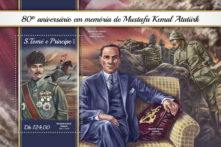Mustafa Kemal Ataturk - Issue of Sao Tome and Principe postage stamps