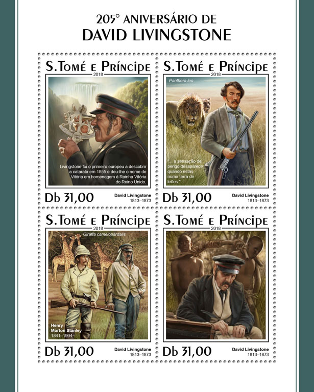 David Livingstone - Issue of Sao Tome and Principe postage stamps