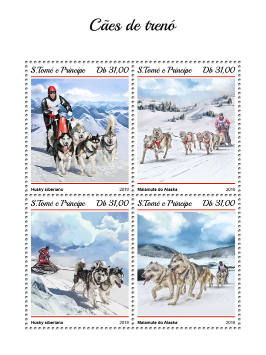 Sledge dogs - Issue of Sao Tome and Principe postage stamps