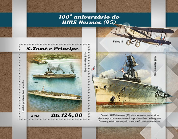 HMS Hermes - Issue of Sao Tome and Principe postage stamps