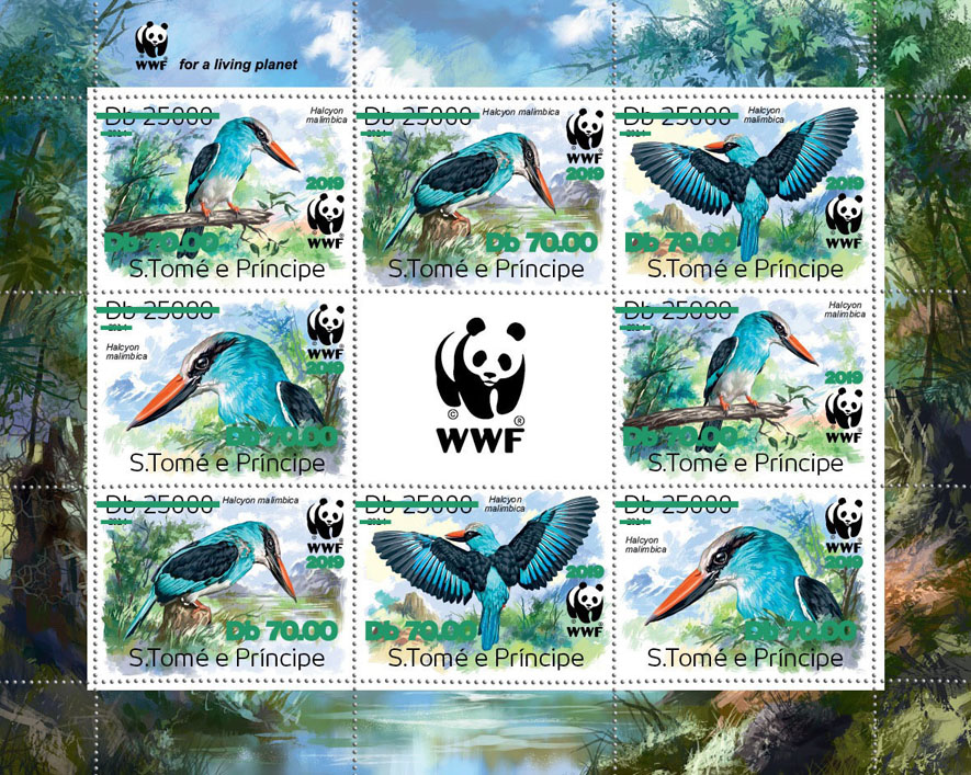WWF overprint: whales 8v (green foil) - Issue of Sao Tome and Principe postage stamps