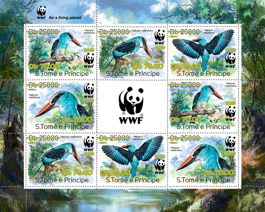 WWF overprint: whales 8v (gold foil) - Issue of Sao Tome and Principe postage stamps