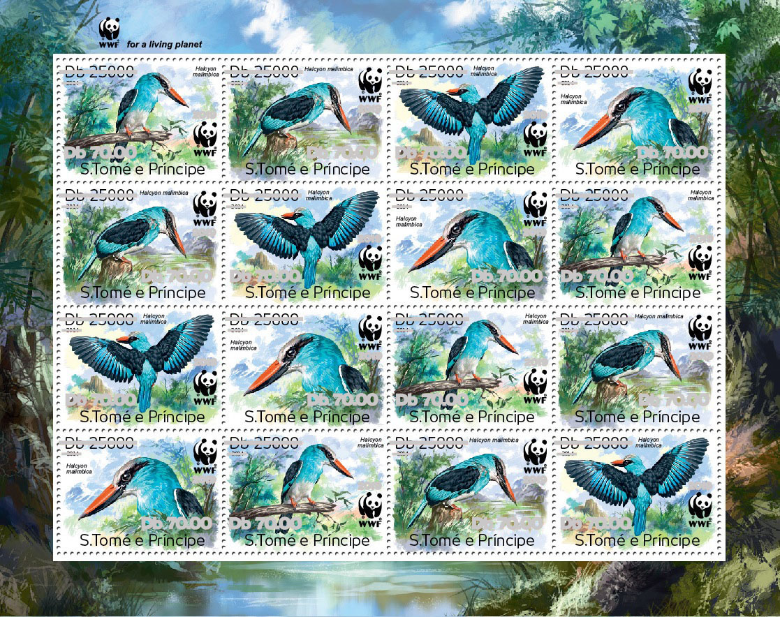 WWF overprint: birds 16v (silver foil) - Issue of Sao Tome and Principe postage stamps