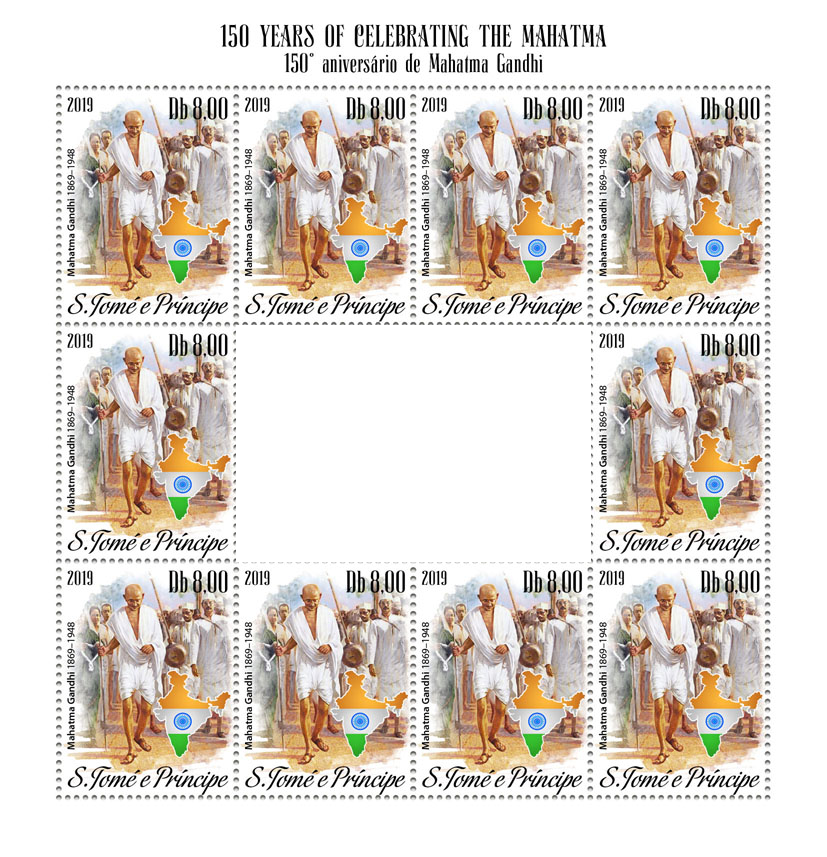 Gandhi 10v - Issue of Sao Tome and Principe postage stamps