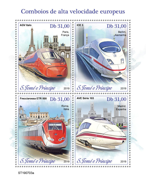 European Speed trains - Issue of Sao Tome and Principe postage stamps