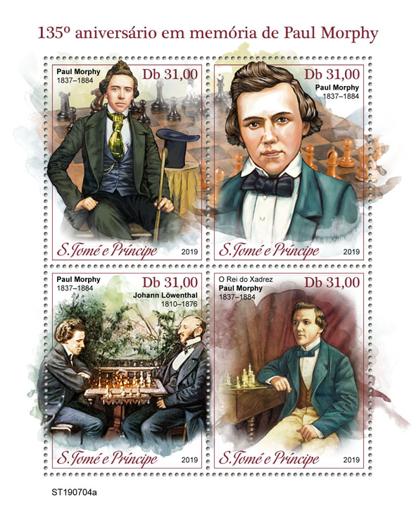 Paul Morphy - Issue of Sao Tome and Principe postage stamps